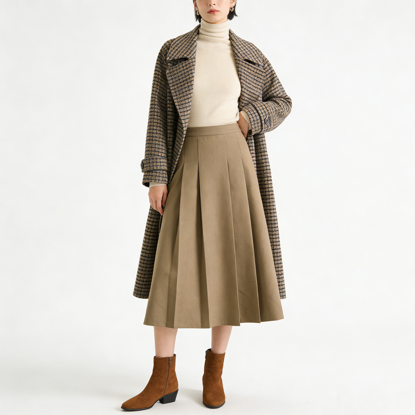 WHM* 50%羊毛 高腰压褶遮肉显瘦半身裙2025秋冬新款半松紧腰长裙,女装/女士精品,半身裙,淘宝优惠券,粉丝福利购,淘宝优惠卷