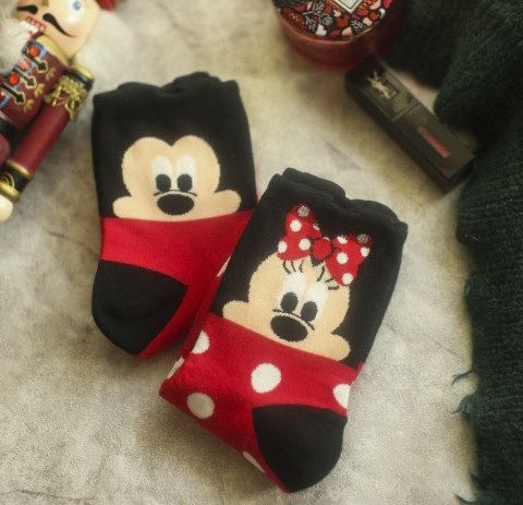 迪士尼袜子米老鼠红袜韩国进口女生棉袜米妮米奇卡通袜波点居家,女士内衣/男士内衣/家居服,中筒袜,淘宝优惠券,粉丝福利购,淘宝优惠卷