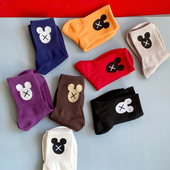 韩国进口卡通米奇头女生棉袜纯色中筒纯棉女袜子常规四季 袜口螺纹