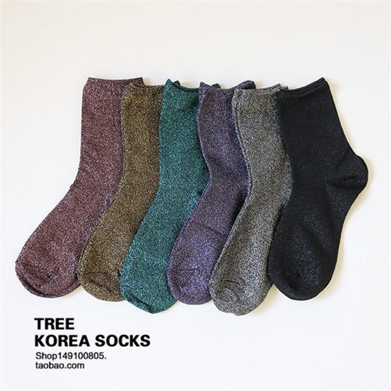 丝线袜子韩国东大门新款金属丝线袜子金线袜子时尚四季袜子夏秋丝