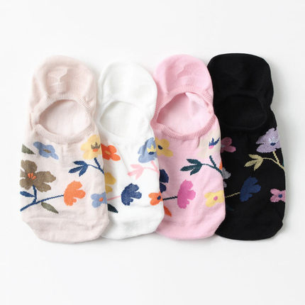 22年夏季新款袜子纯棉浅口隐形花朵女生船袜透气防滑落硅胶袜套