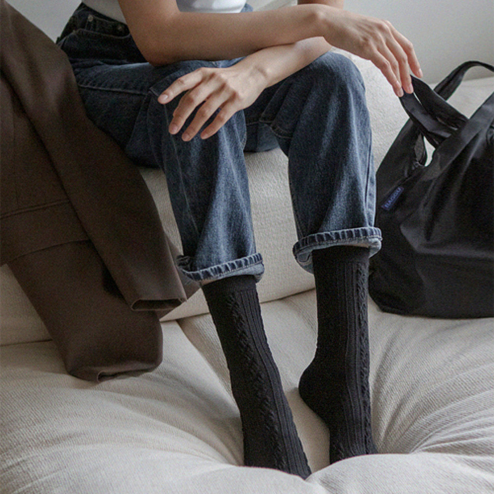 ETNA女纯棉浮雕麻花ins风女袜