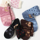 ins风网格小熊甜美少女袜子韩国东大门纯棉中筒四季 棉袜网红同款