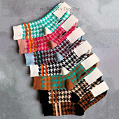 REBORN韩国东大门千鸟格撞色时尚 纯棉女袜秋冬流行菱格袜子