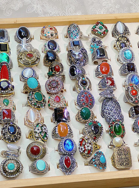 风镶钻亚克力钻彩色戒指饰品跨境手饰夸张复古做旧食指戒