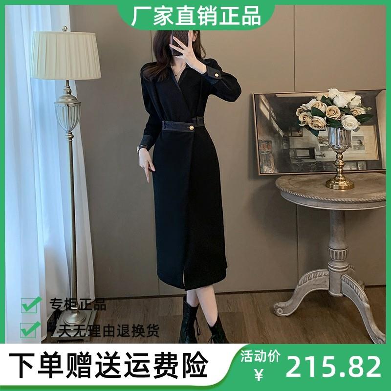 小银子服饰店2023秋季新款收腰显瘦赫本风长裙法式小香风连衣裙女