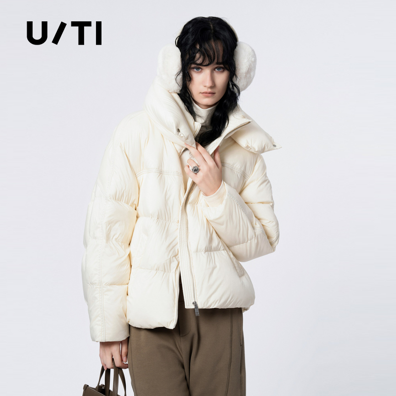 U/TI米白色简约高级感鸭绒羽绒服女百搭蓬松外套尤缇时尚冬季新款