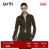 新款 TI运动风正肩外套女百搭简约短款 罗纹卫衣上衣尤缇2025秋季