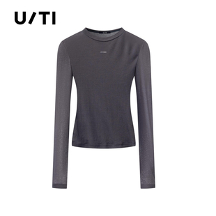 专柜新款U/TI尤缇2026春 棉感圆领套头T恤修身显瘦深灰打底上衣女