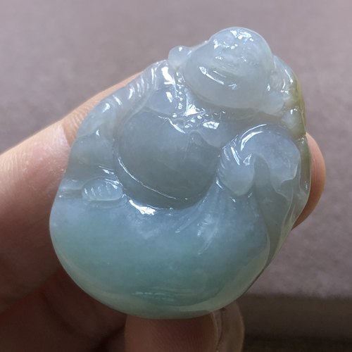 缅甸玉石A货翡翠玉雕玉器文玩飘绿飘黄翡巧雕布袋佛公挂件吊坠