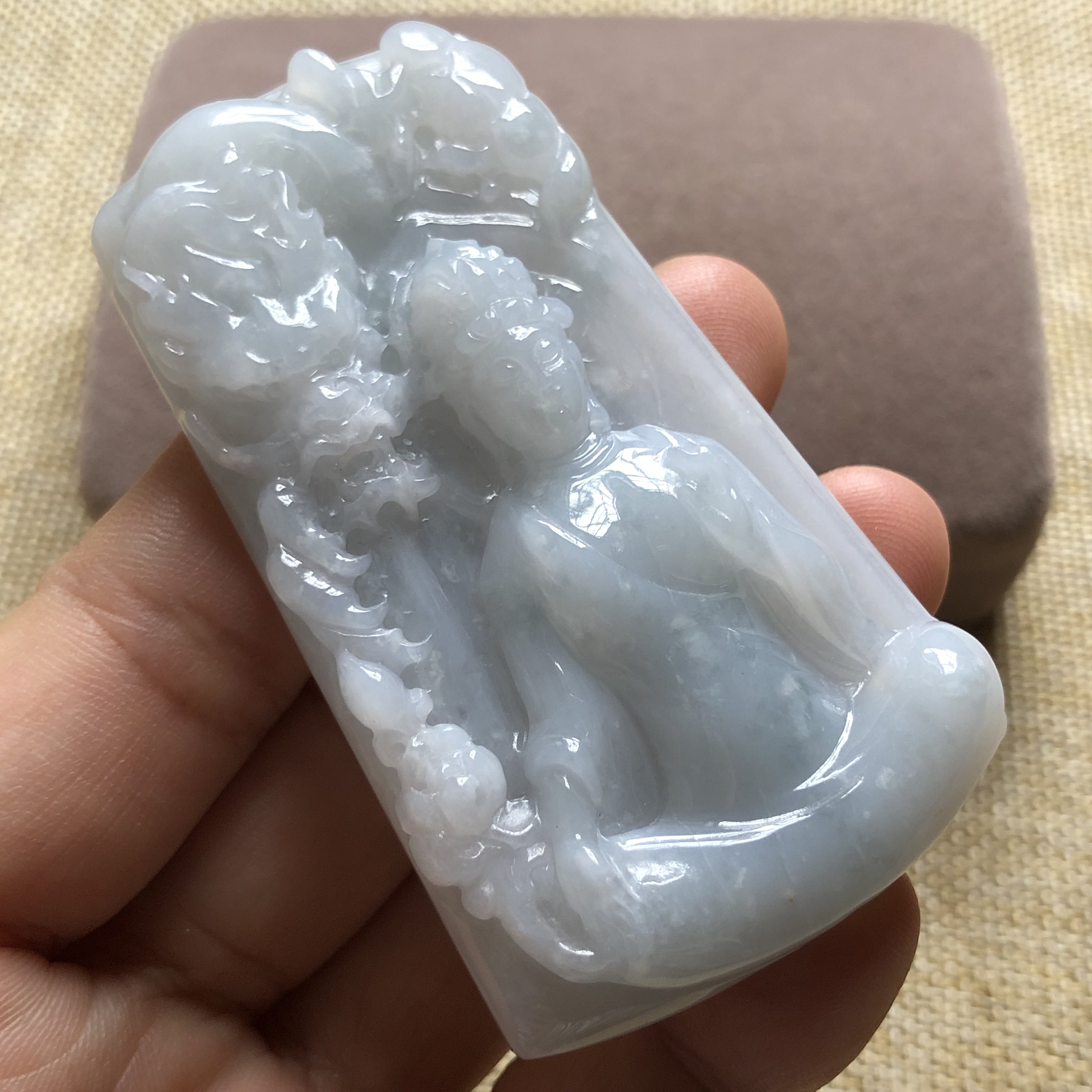 缅甸玉石A货翡翠玉雕玉器文玩冰糯种御龙观音厚装玉牌挂件吊坠