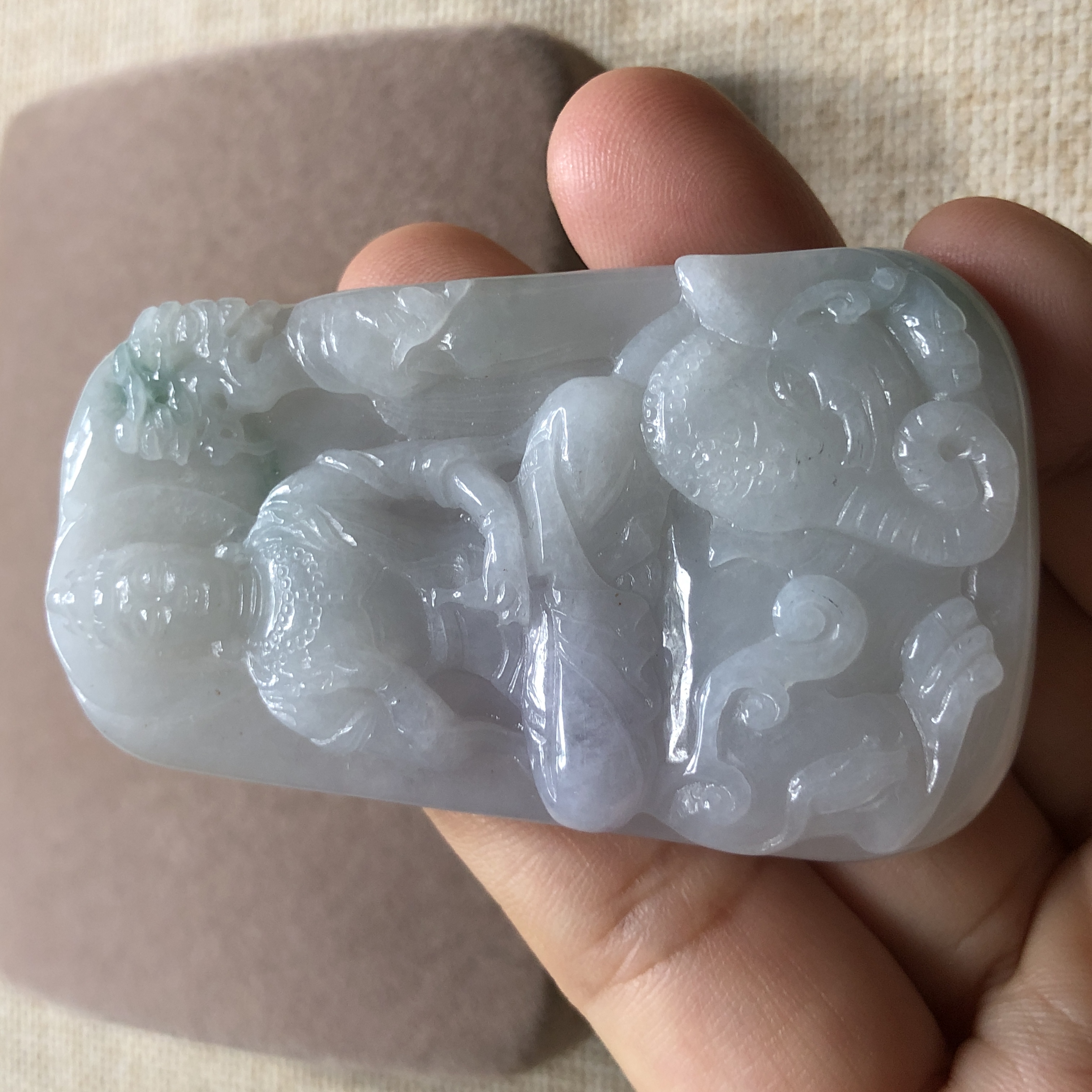 缅甸玉石A货翡翠玉雕玉器文玩飘花飘紫普贤观音玉牌厚装挂件吊坠