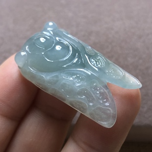 缅甸玉石A货翡翠玉雕玉器文玩冰起胶一鸣惊人金蝉玉蝉挂件吊坠