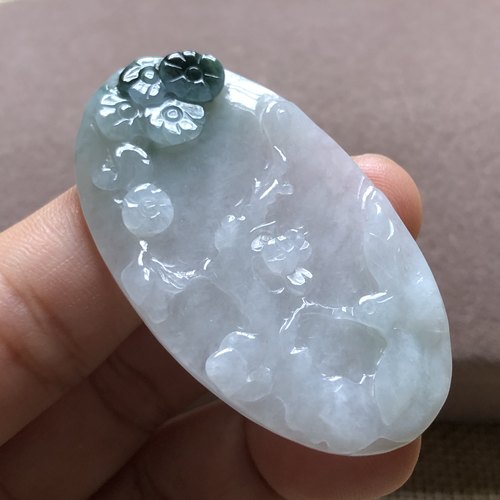 缅甸玉石A货翡翠玉雕玉器文玩冰糯种飘花喜上眉梢玉牌挂件吊坠
