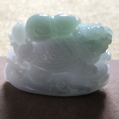 缅甸玉石A货翡翠玉雕玉器文玩冰糯种飘绿精雕龙龟迷你小摆件捡漏