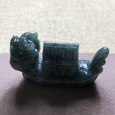 危地马拉玉石A货翡翠玉雕玉器文玩危料蓝水龙船迷你小摆件捡漏价