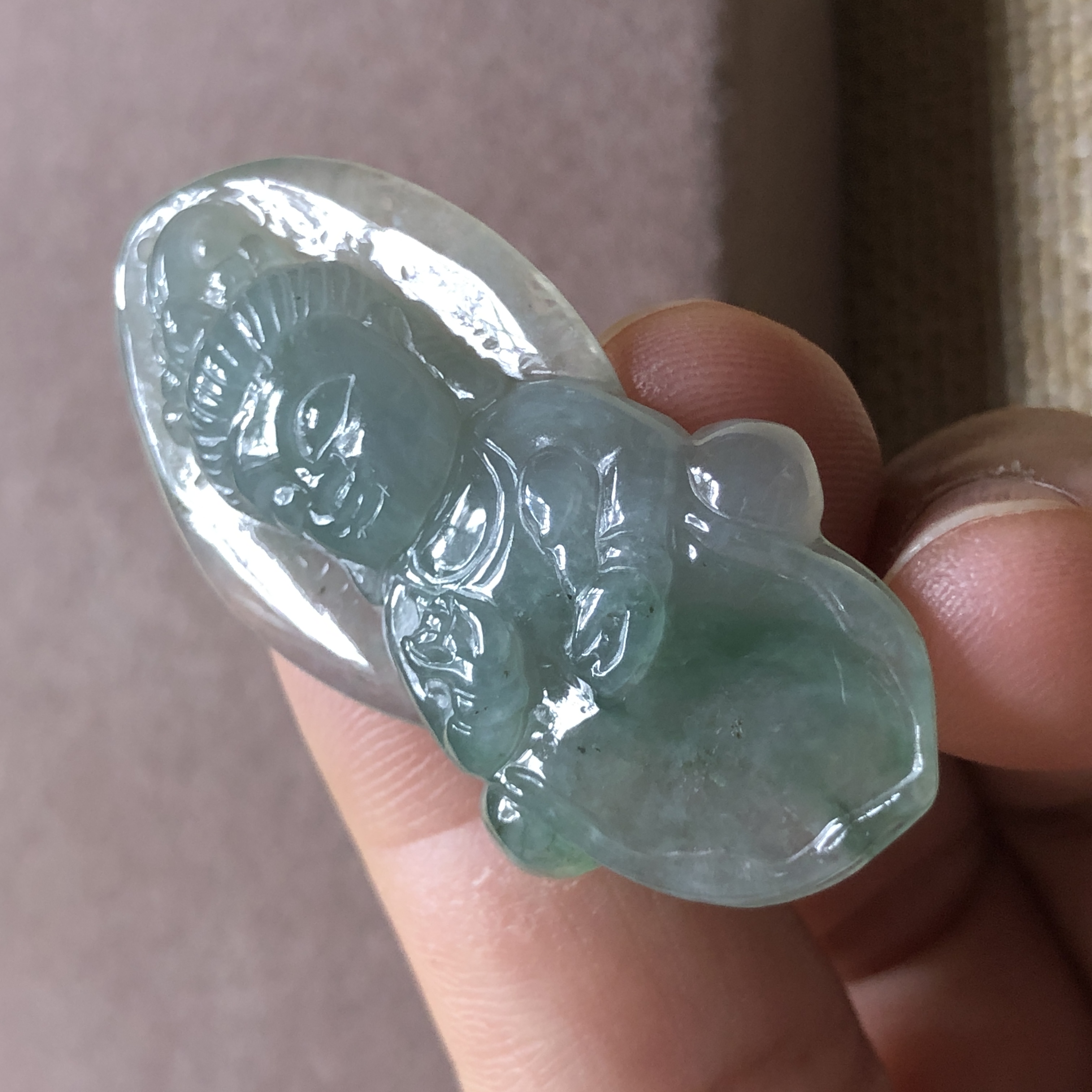 缅甸玉石A货翡翠玉雕玉器文玩老坑料冰飘绿宝宝观音挂件吊坠捡漏