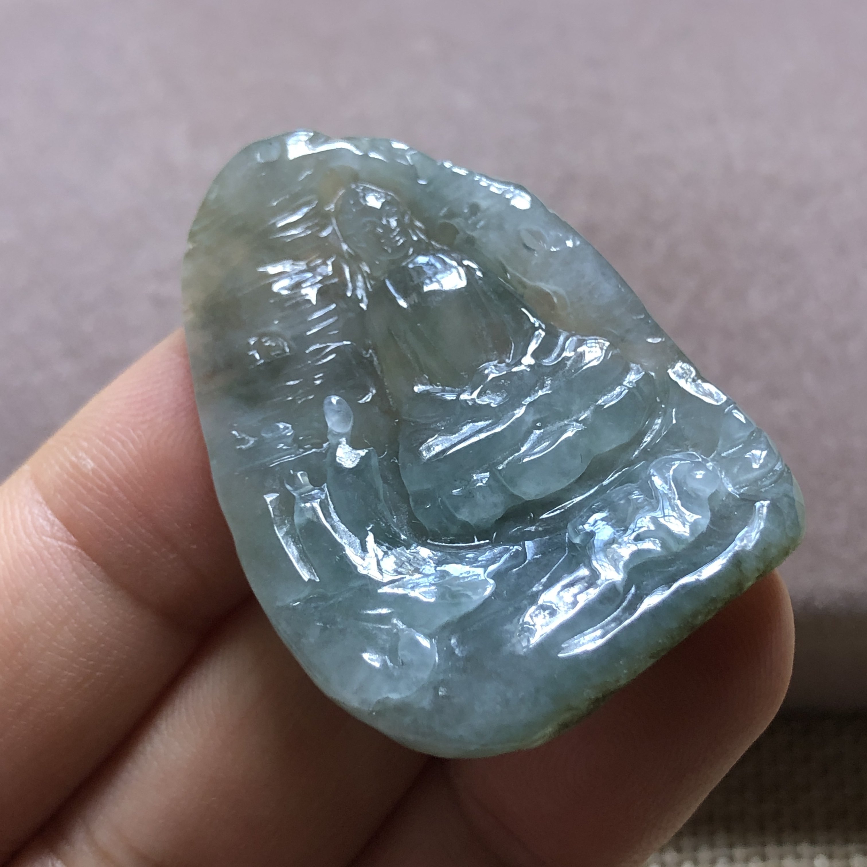 缅甸玉石A货翡翠玉雕玉器文玩老坑冰种原石皮如来佛祖小玉牌挂件