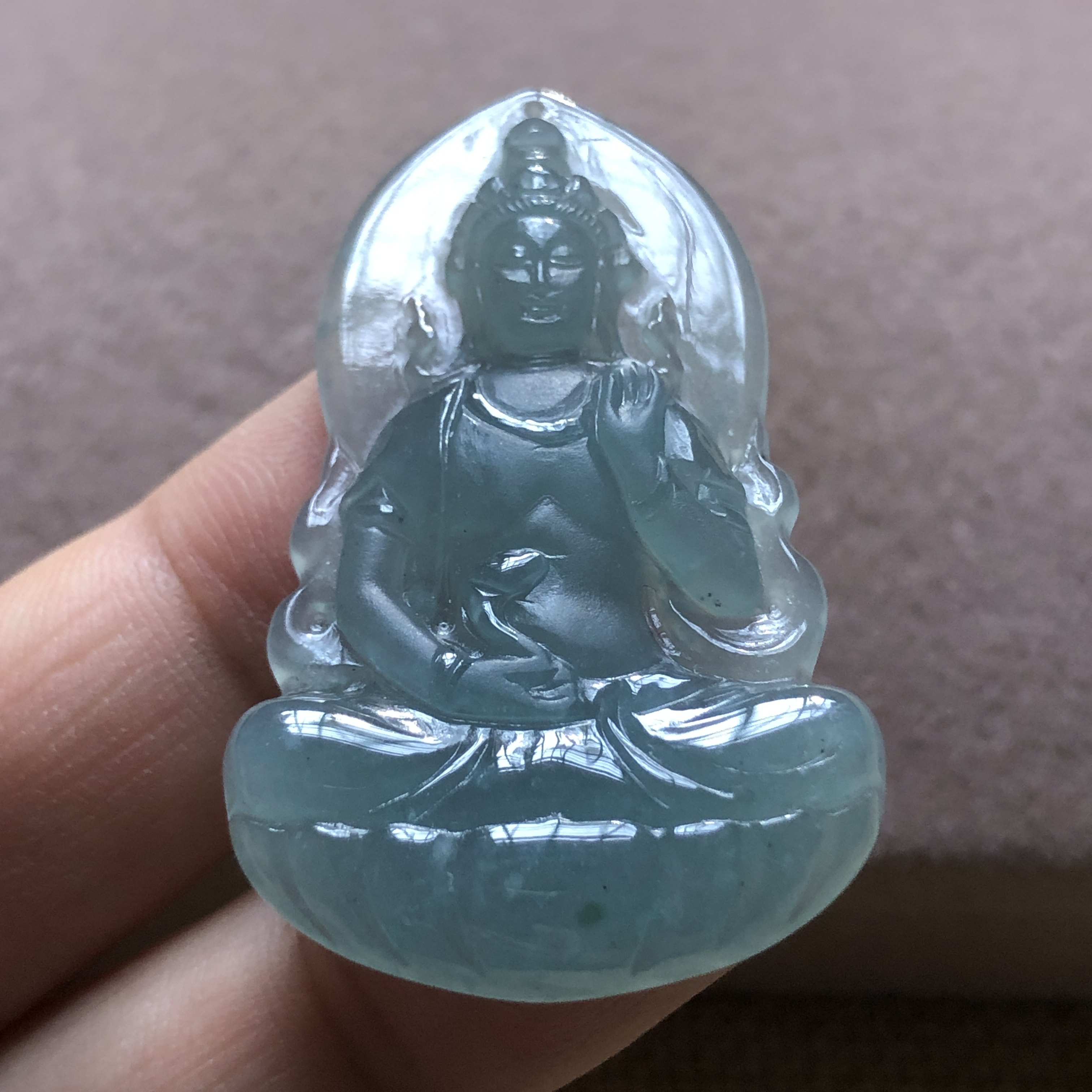 危地马拉玉石A货翡翠玉雕玉器文玩双抛危料蓝水观音挂件吊坠捡漏