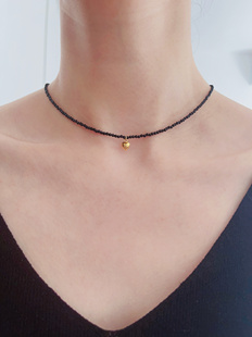 VerGem原创天然黑尖晶石项链女S925银锁骨链小众感颈链