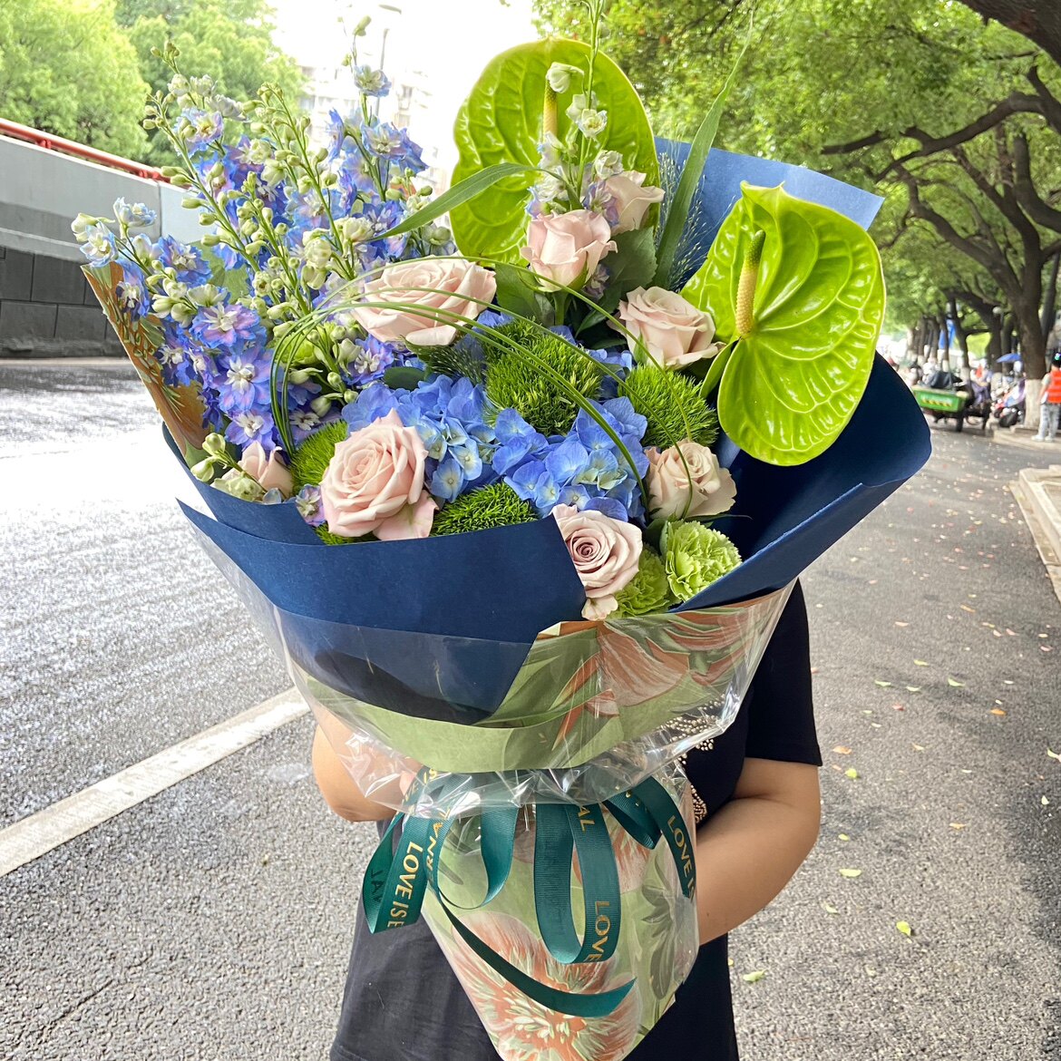 情人节杭州鲜花速递同城玫瑰绿掌混搭花束爱人男士领导生日订花店
