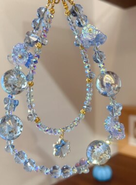 蓝金箔雪花闪钻手机链包包挂件