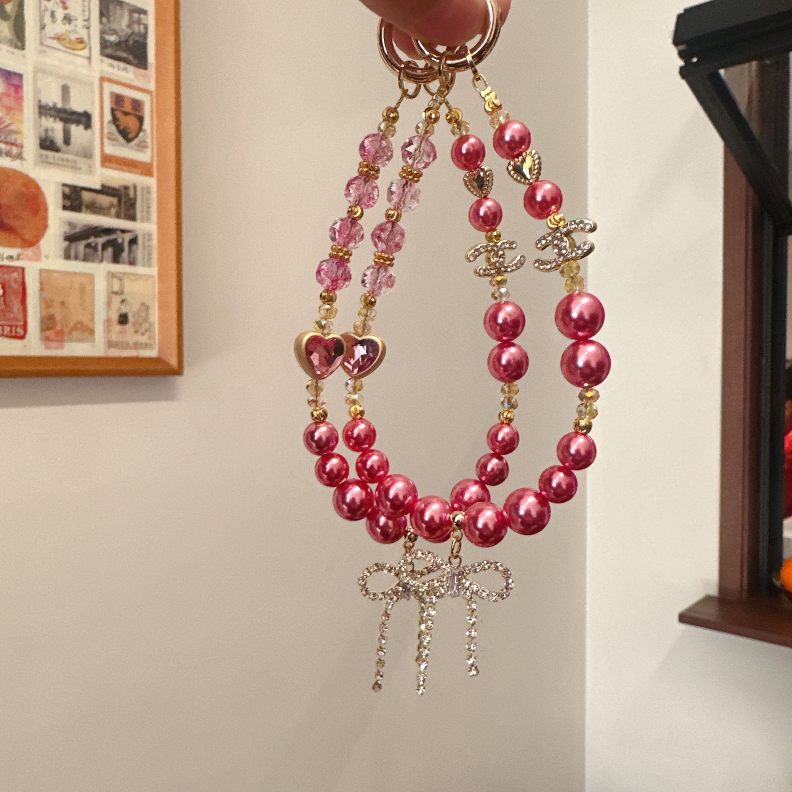 飘带蝴蝶结~粉色珍珠爱心流苏手机链挂饰女款甜美串珠手机挂件,3C数码配件,手机挂件/手机链,淘宝优惠券,粉丝福利购,淘宝优惠卷