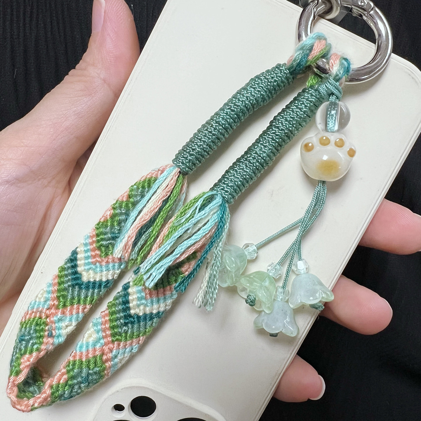 原创手工编织手机挂绳短款通用手腕绳宽版带子可爱猫爪菩提拆卸