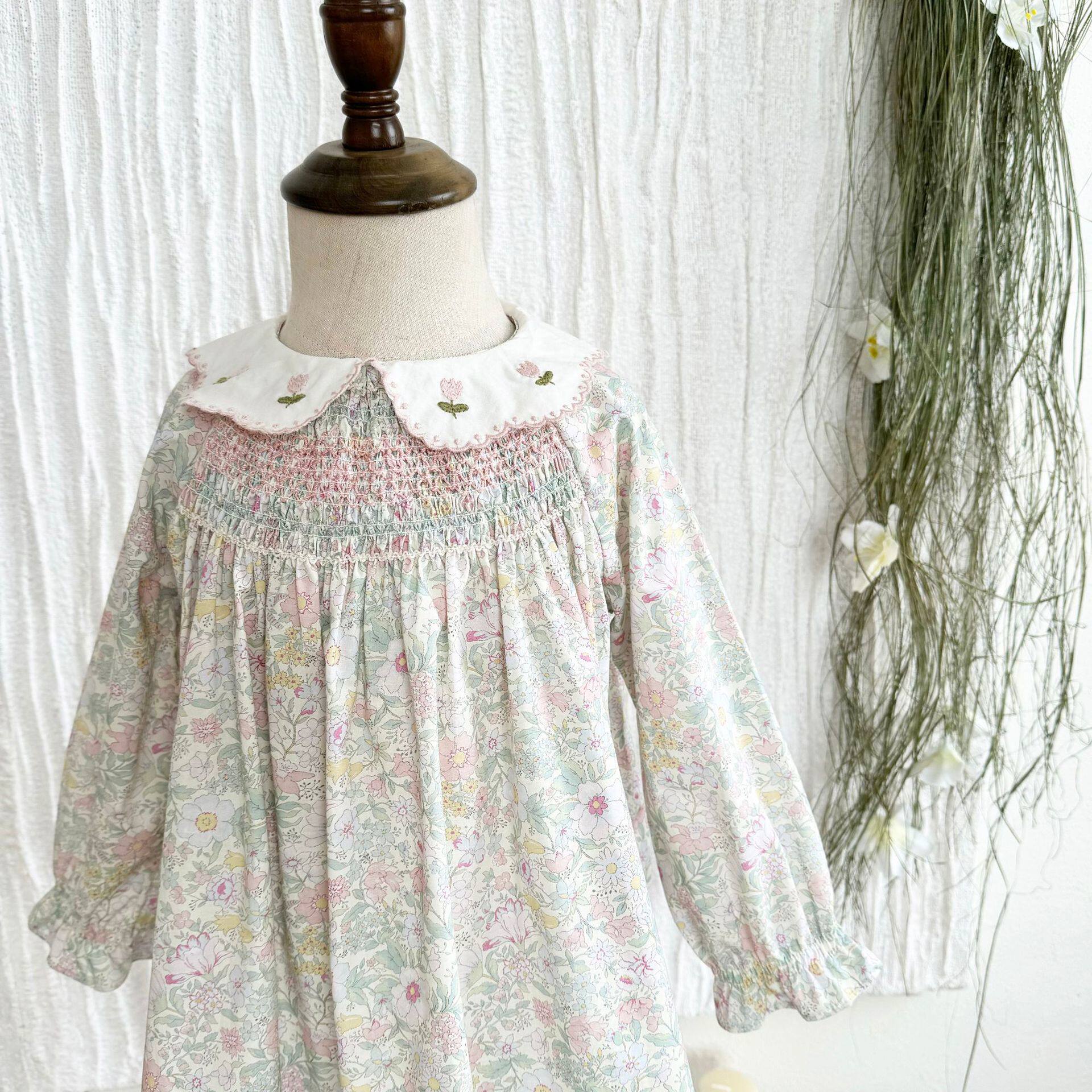 小洛特90-140韩版出口碎花连衣裙女童长袖洋气打揽裙儿童娃娃领