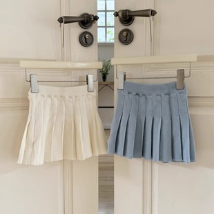25春夏90 140女童百褶裙女童学院风针织百褶半裙日系可爱针织半裙