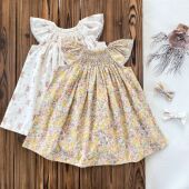 130女童手工打揽绣花碎花连衣裙复古女宝宝飞袖 25春夏新款 印花