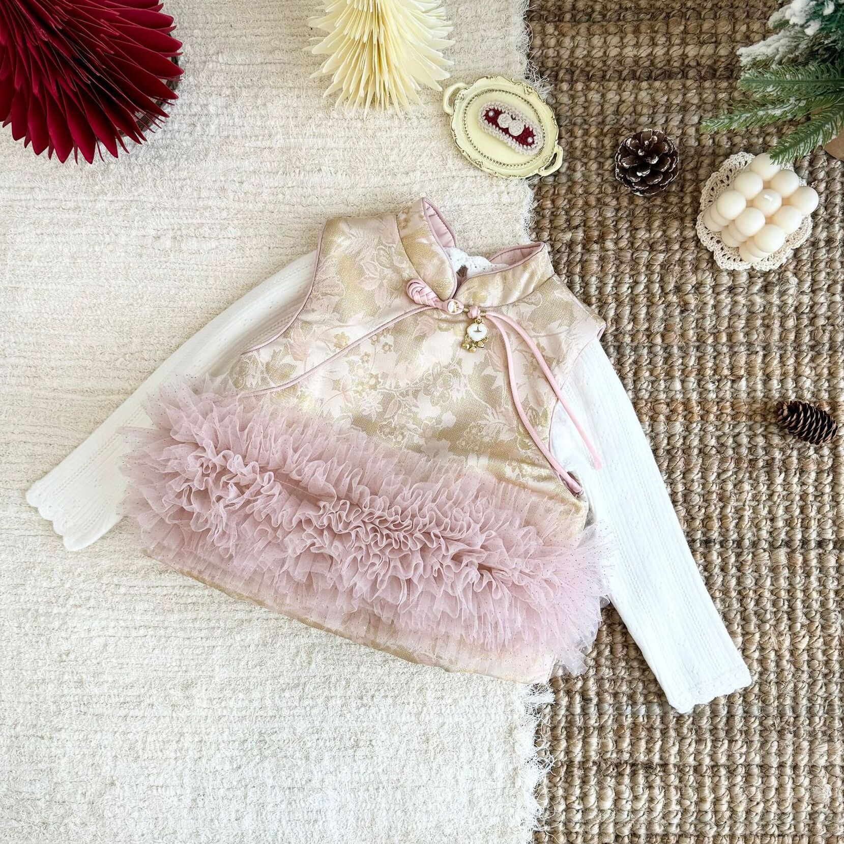 小洛特90-130秋冬新款女盘扣马甲加厚夹棉设计背心新中式套装