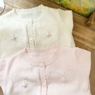 小洛特virgil kids女童春秋薄款毛线开衫可爱甜美心形针织开衫