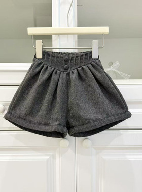 小洛特90-140秋出口女童短裤秋冬复古女童毛呢短裤小香风呢绒短裤