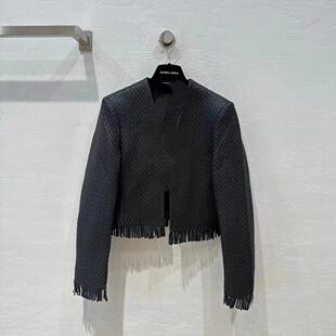 春秋新品 真皮羊皮流苏夹克皮外套女编织工艺垫肩设计皮衣 2024