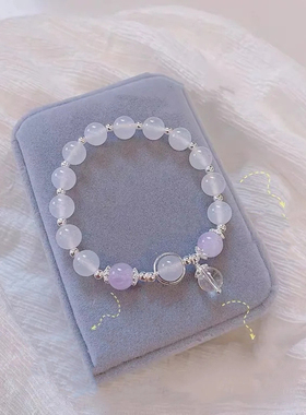 水晶手链女白色猫眼石灰月光气质