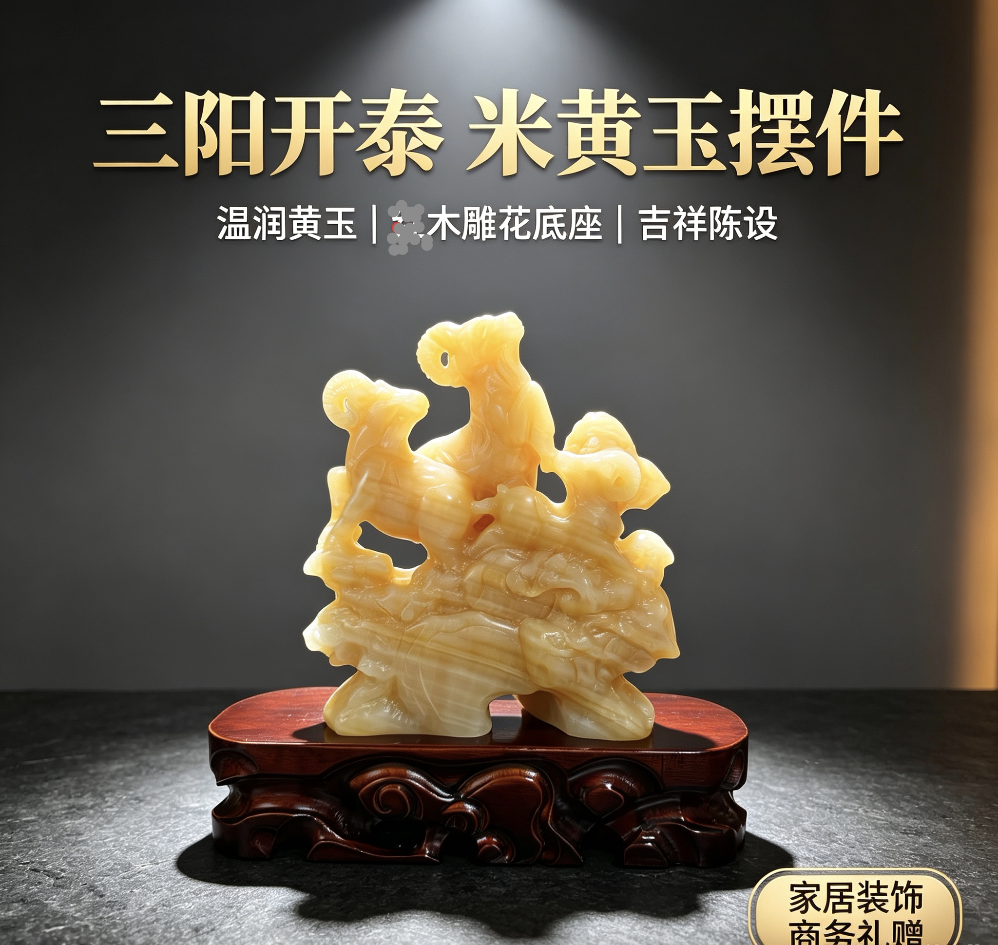 天然玉石三阳开泰摆件客厅办公室家居装饰品开业送礼