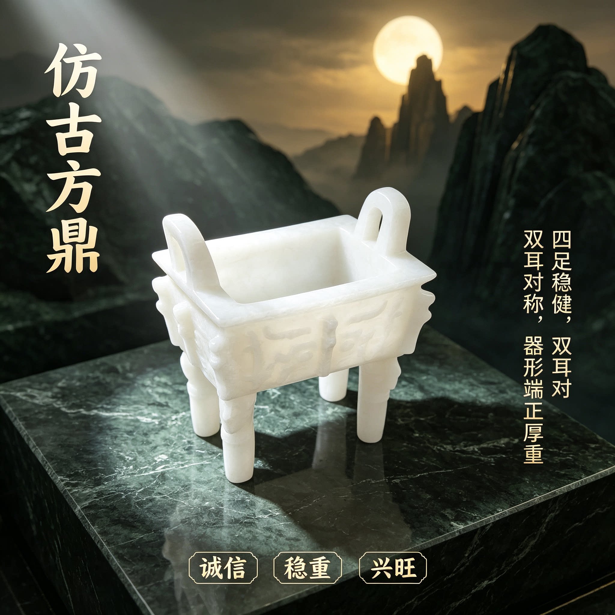 天然玉石鼎中式礼品摆件一言九鼎办公室商务家居玄关老板桌面摆设