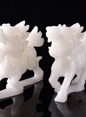 白玉麒麟摆件天然真玉石雕刻看家护院家居玄关店铺公司装饰品摆放