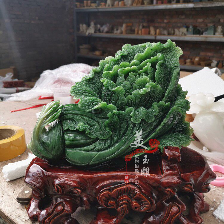 碧玉白菜摆件天然玉石聚来百财乔迁开业礼品家居客厅酒柜玄关装饰