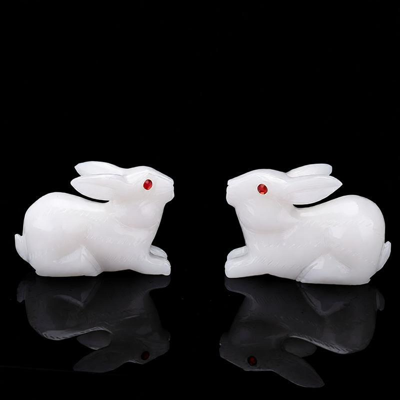 天然兔子摆件呈祥白玉石