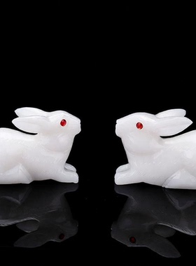 天然兔子摆件呈祥白玉石