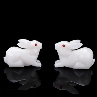 天然白玉石兔子摆件玉兔呈祥生肖兔吉祥家居玄关客厅创意送礼品