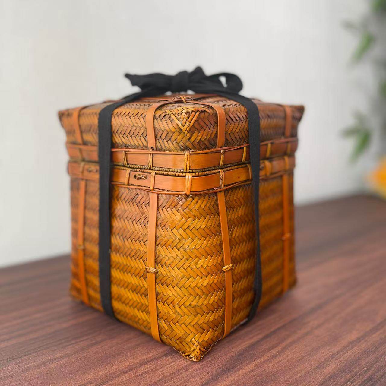 竹编方形收纳盒做旧茶笼竹盒茶道配件收纳箱精品竹包竹制提篮提箱