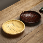 竹编收纳筐果盘果碟水果盘茶室竹制品做旧原色茶具收纳盘子零食盘