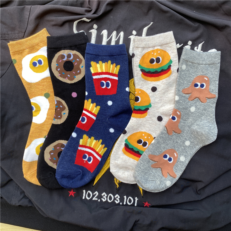 秋冬中筒袜子女情侣百搭日系潮流学院风动漫卡通实物长袜子男袜女