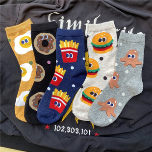 春秋中筒袜子女情侣百搭日系潮流学院风动漫卡通实物长袜子男袜女