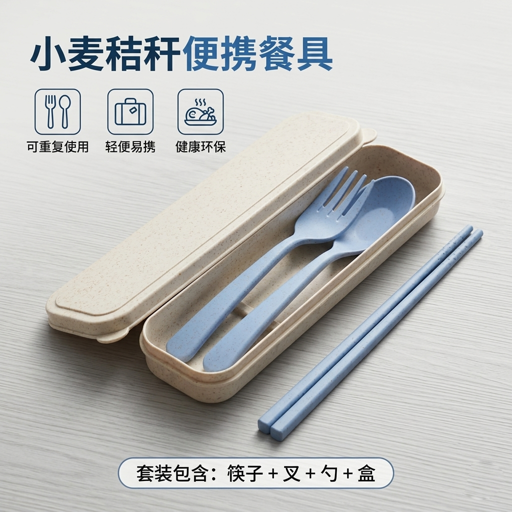 小麦秸秆便携餐具套装可复用