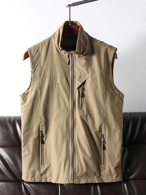 FULL OF FUNCTIONAL WIND  WATERTIGHT  STAND-UP COLLAR MENS FASHION CASUAL OUTDOOR THREE-DIMENSIONAL MULTI-POCKET CARGO VEST