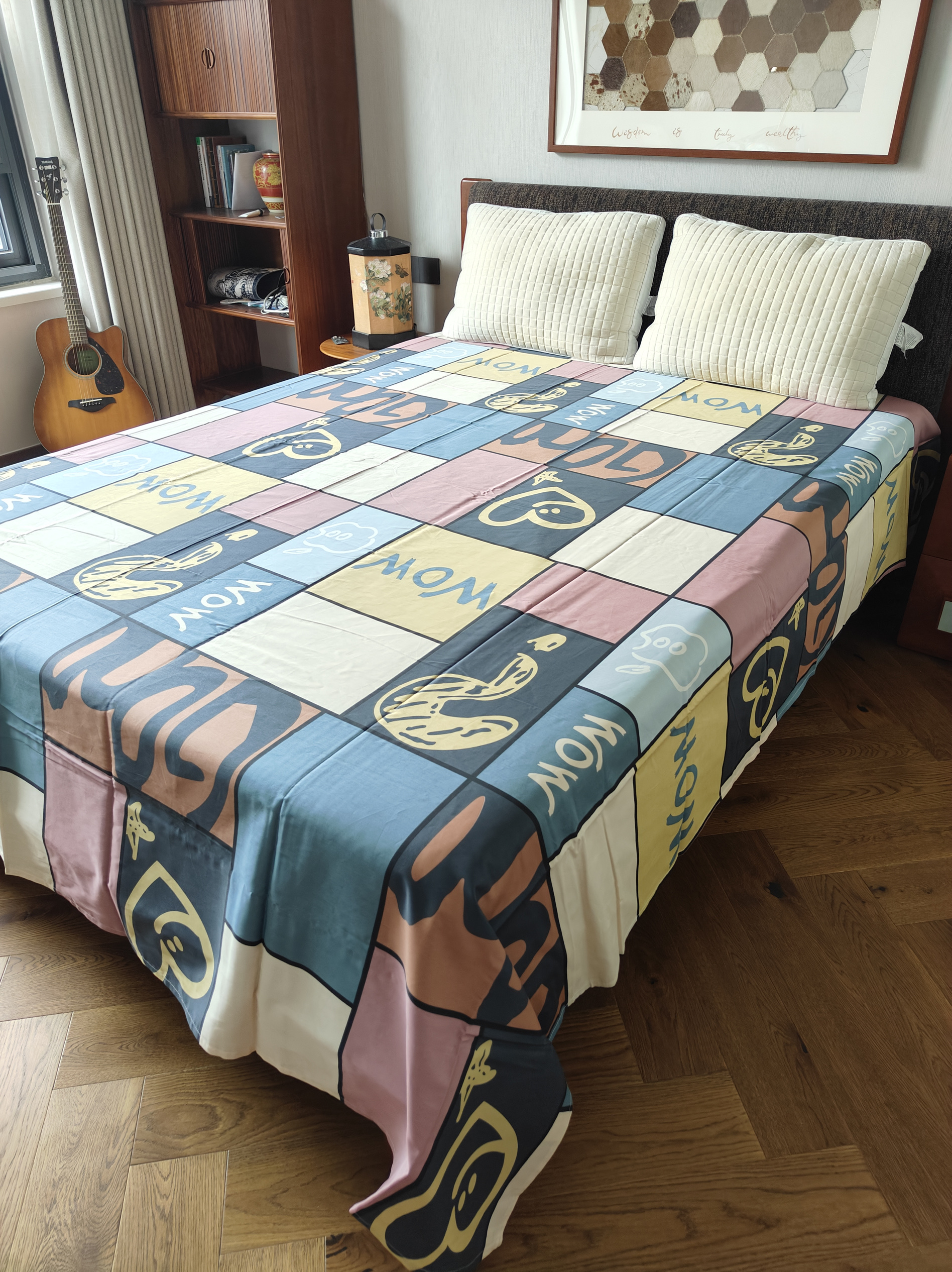 外贸出口尾单80支纯棉贡缎双人床单全棉几何图形柔软活性印染床品